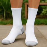 ZIBELL Men's Cushioned Cotton Crew Socks, White with Grey Heel, Pack of 6, Size 9-12